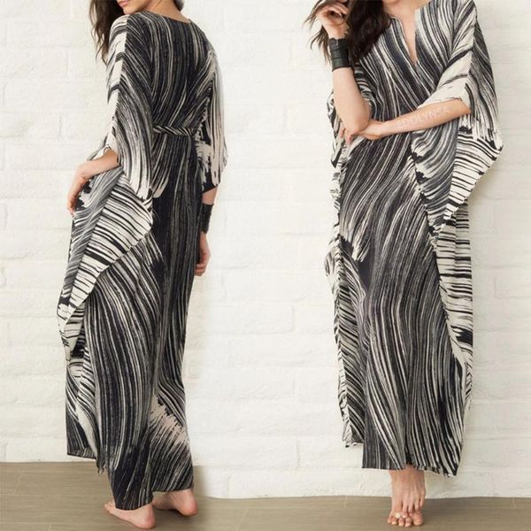 

cover-ups quick-drying bikini oversize black striped bats sleeve beach dress kaftan women beachwear swimsuit cover up robe