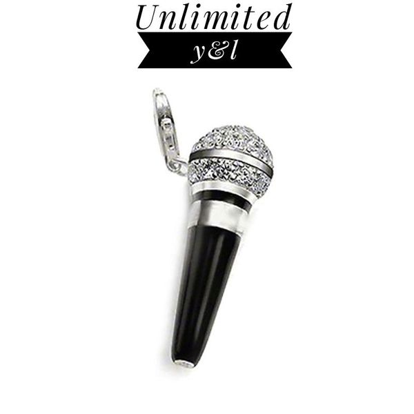 

hiphop rock microphone charm pendants for necklace white cz silver fashion diy jewelry making accessories women men new