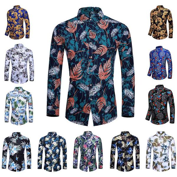 

мужчины гавайская рубашка с длинным рукавом цветочные печати мужские рубашки платья формальные камиза социальный masculina мужчины повседнев, White;black