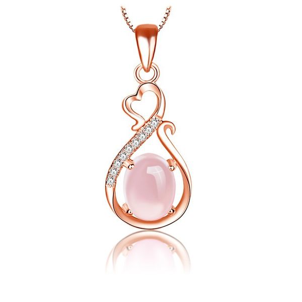 

d196 necklaces pendant for women girl fashion heart long chain necklace cubic zirconia jewelry gift pink ellipse necklaces, Silver