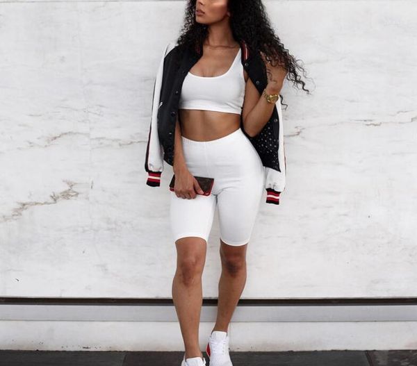 

2 piece set women crop and biker shorts sweat suits club outfits two piece casual tracksuit matching sets1, White