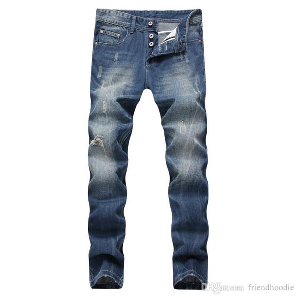 

light blue straight long mens jeans mid waist regular washed zipper fly mens jeans male apparel