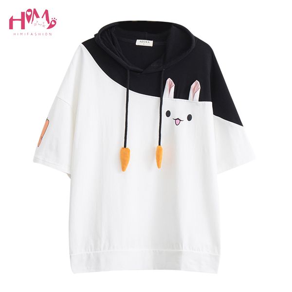 

japanese harajuku female lovely pink rabbit t shirts 2019 cute carrot short sleeve anime bunny tee mori girl kawaii t-shirt y19060601, White