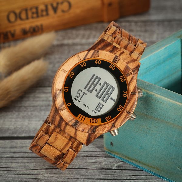 

shifenmei zebra wood мужские электронные часы таймер автоматическая дата световой многофункциональный деревянные часы спортивные электронные, Slivery;brown