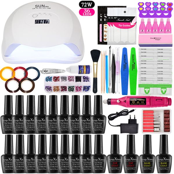 

nail art kits 36/48/72w uv led lamp for 8ml kit polish gel builder tools manicure varnish all set electric drill