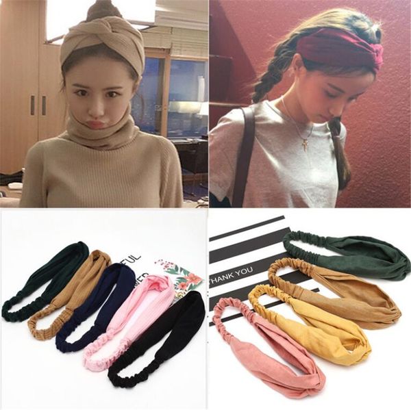 

2020 women solid headband turban elastic headwear head wrap women hair accessories for women striped hair bands, Black;brown