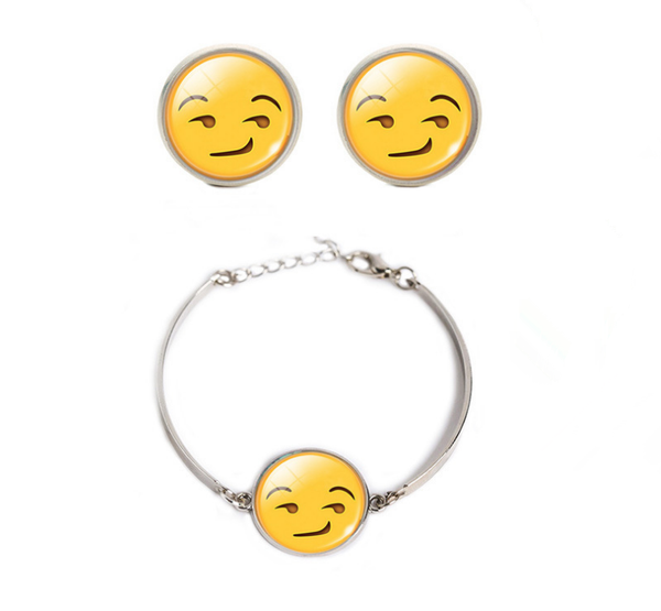 

face smile round honey bracelet earrings jewlery sets for women gift fahion nice, Black