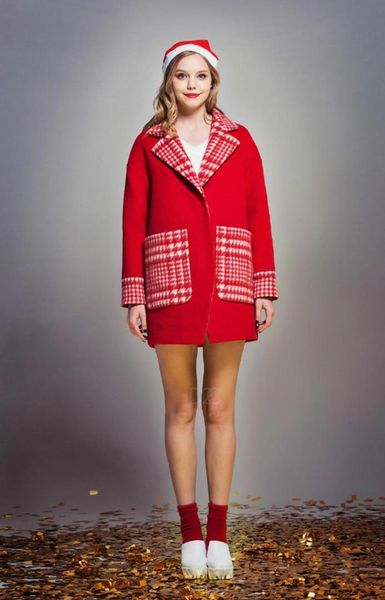 

merry christmas red drop-shoulder wool blend, Black