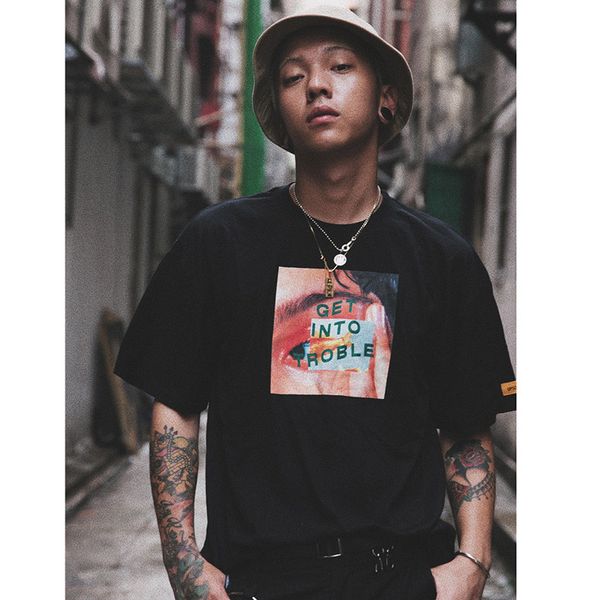 

brand men harajuku t shirt funny eye print hip hop t-shirts streetwear summer tshirt cotton short sleeve tees street wear, White;black