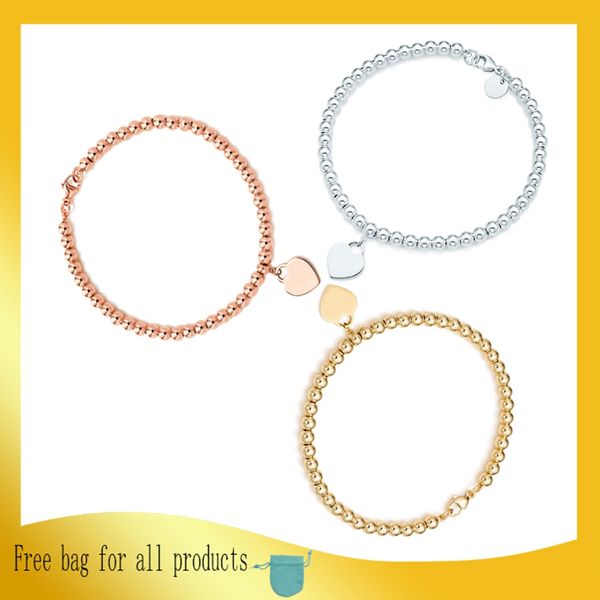 

heart 4mm bead bracelets bangles for women girl ladies valentine gift s925 sterling silver jewelry, Black