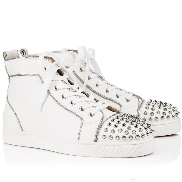 

new quality women,men fashion shoes red bottom sneaker white leahter spikes men flat luxury party wedding shoes,outdoor casual trainers, Black
