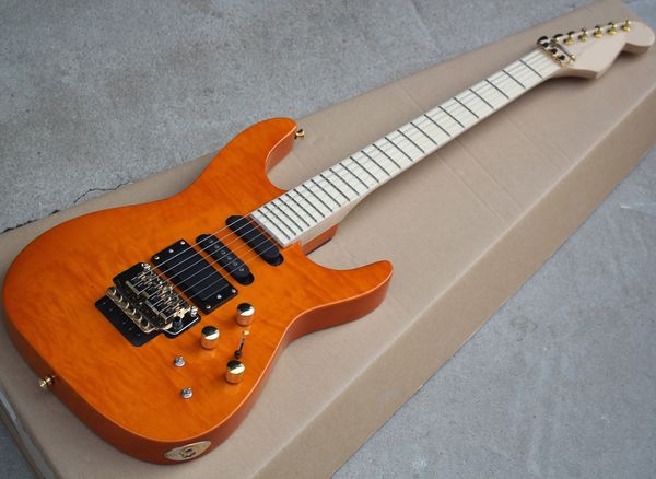 

two colors electric guitar with floyd rose,gold hardware,flame maple veneer,can be customized as request