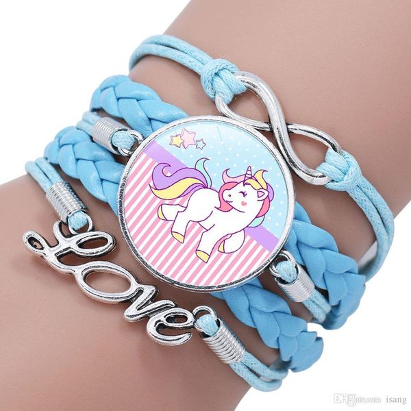 

8 стилей unicorn многослойного время gem браслет бесконечность любовь сердце подвеска браслет цепь кожи ручной работа ювелирные изделия, Black