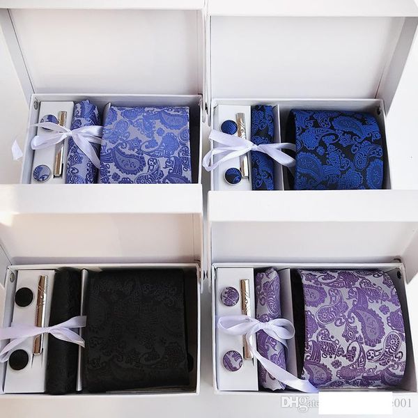 

новый 100% шелк классических мужские шеи галстуки клипа платки запонки наборы цветочного бренд новоселье бизнес свадьбы mens tie k10, Blue;purple