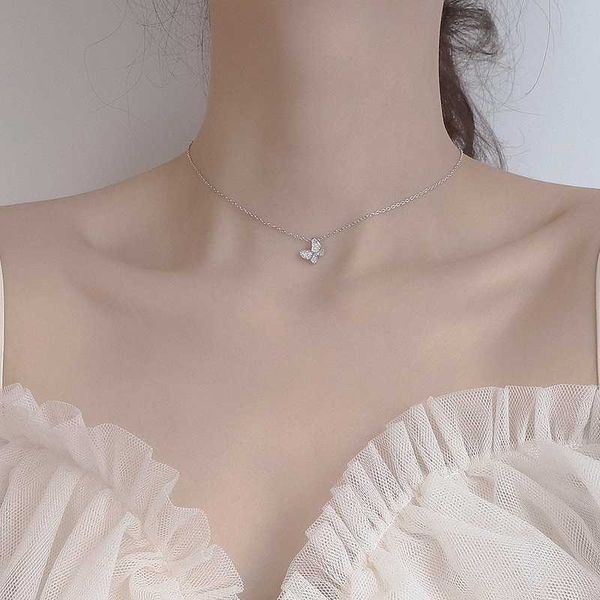 

lism 925 sterling silver zircon crystal butterfly necklaces for women young girl choker collars wedding party sweet jewelry