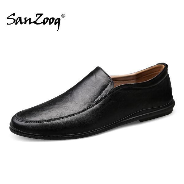 

black leather men shoes casual slip on driving autumn for male shoes brown mens flats breathable comfortable soft footwear