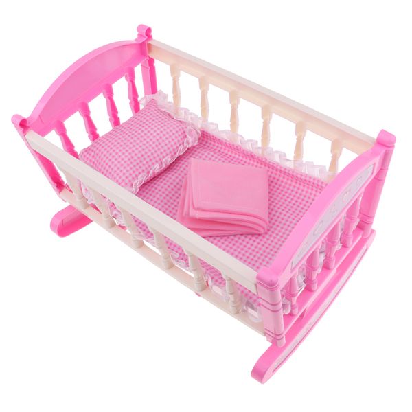 

pink rocking bed for dolls | baby doll cradle toy furniture and play accessories | fits 9-12inch reborn dolls