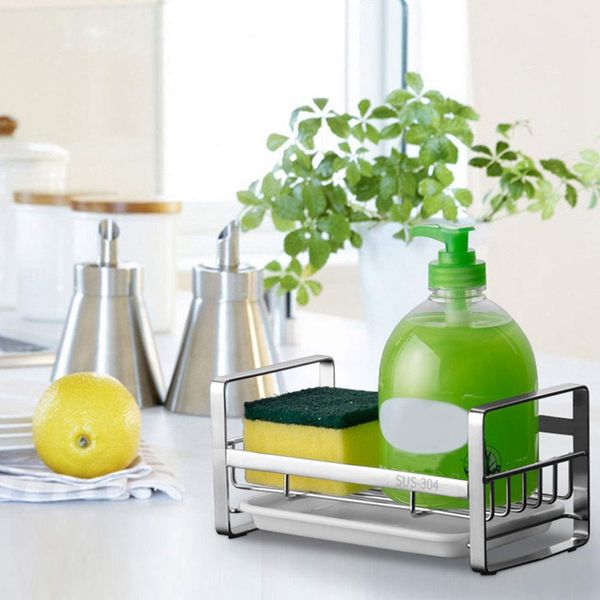 

fashion-sponge holder, sponge and soap holder for kitchen sink, 304 stainless steel kitchen dish soap caddy tray organizer