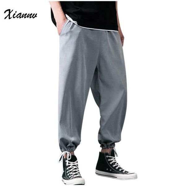 

mens pants 2020 summer new solid pocket loose sports bloomers trousers casual beam feet pants fashion mens casual cotton, Black
