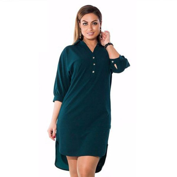 

5xl 6xl мода женская одежда плюс размер лето осень turn down воротник сплит платье синий sexy нерегулярное большой размер рубашки платье, Black;gray