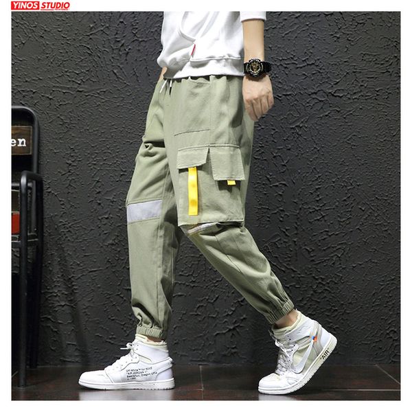 

dropshipping autumn men streetwear causal solid overalls pants male cargo toursers mens japanese loose harem joggers pants, Black