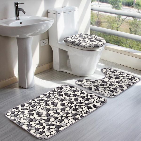 

2019 cobblestone print toilet mat three-piece suit toilet seat mat bathroom non-slip pad 45*75cm carpet home living