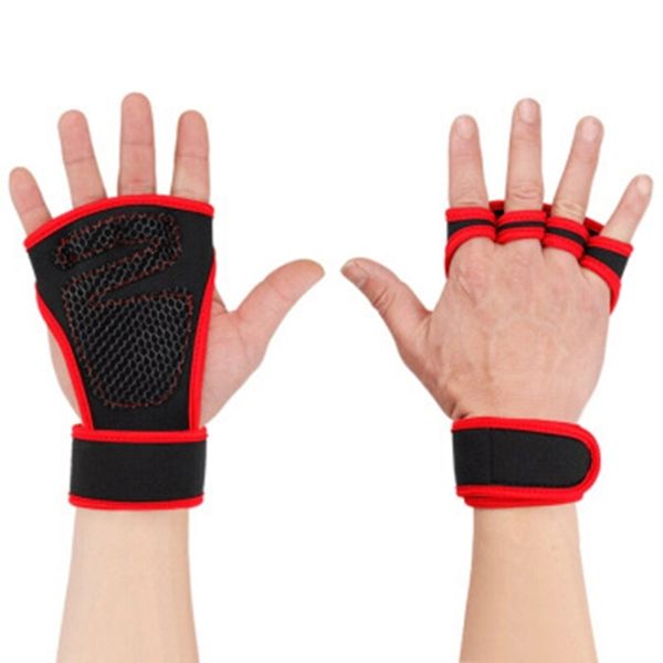 

1 pair weight lifting training gloves women men fitness sports body building gymnastics grips gym hand palm protector gloves red accessories