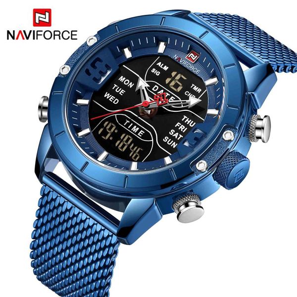 

naviforce men's dual display watch men luxury waterproof quartz watches male chronograph wrist watch relogio masculino, Slivery;brown