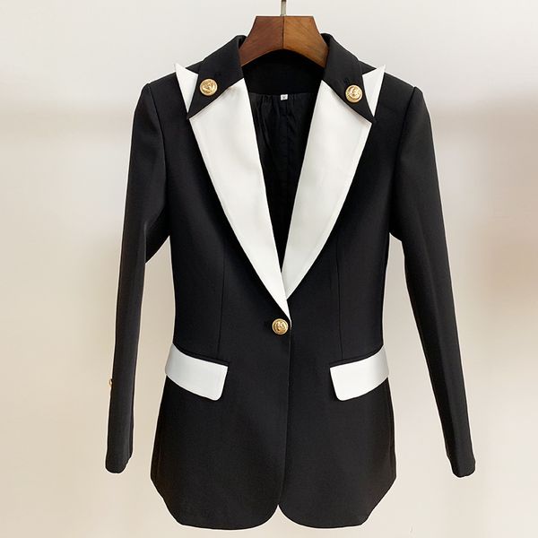 

excellent quality 2019 new stylish career blazer for women color block collar one button slim fit blazer jacket, White;black