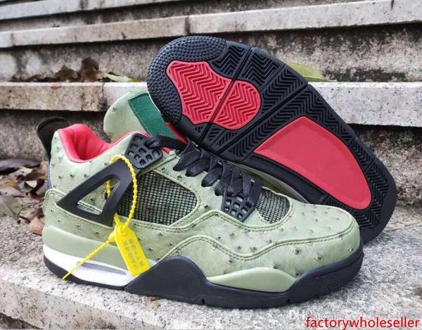 

green 2019 ostrich skin 4 4s basketball shoes punch white cement men royalty cactus jack flight nostalgia sports sneaker
