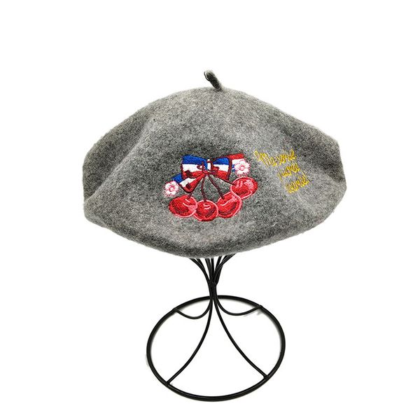 

autumn and winter new fashion retro cherry letter embroidered bud cap korean chao british beret cap artist women hats, Blue;gray