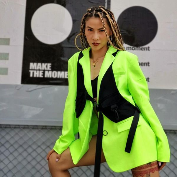 

trend show off fluorescent green small suit female casual casual fashion vest men's suit loose jacket female, White;black