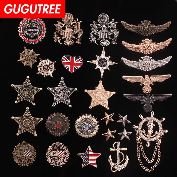 

gugutree brooch breastpin eagle star army rank wings love heart patch metal patches badges applique patches for clothing hh-3, Black