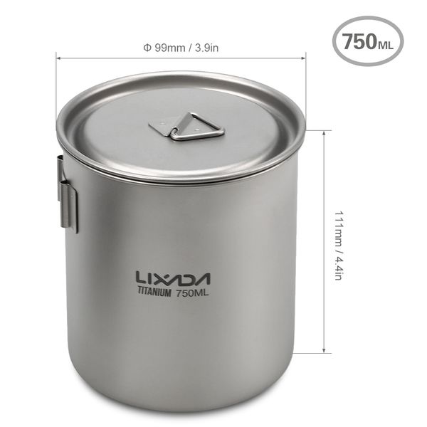 

lixada outdoor camping 750ml camping titanium pot water cup with detachable handle outdoor tableware picnic cookware