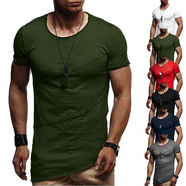 

slim fit tees male fitness fashion men muscle summer patchwork solid short sleeve o-neck t-shirt blouse 3xl more colors, White;black