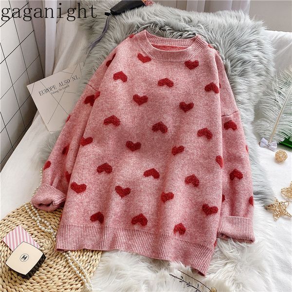 

gaganight love heart soft women sweater long sleeve o neck korean pullover female casual loose fashion students sweaters jumper, White;black