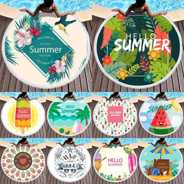 

bohemian floral round cartoon summer tassel beach towel tapestry hippie throw yoga mat towel blanket