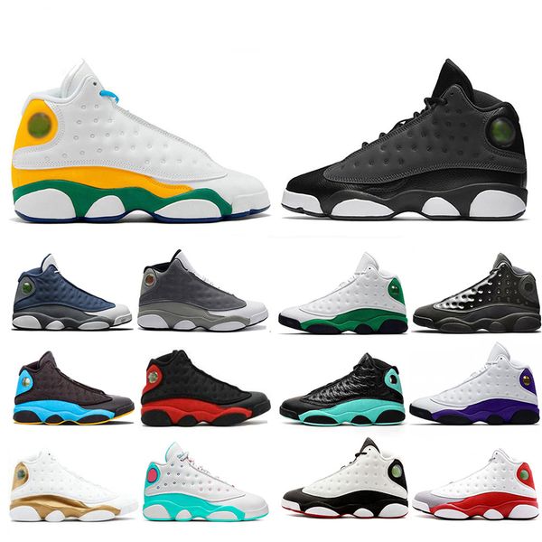 

13s playground bred men basketball shoes lucky green grey reflective altitude black cat atmosphere grey sport sneakers us 7-13