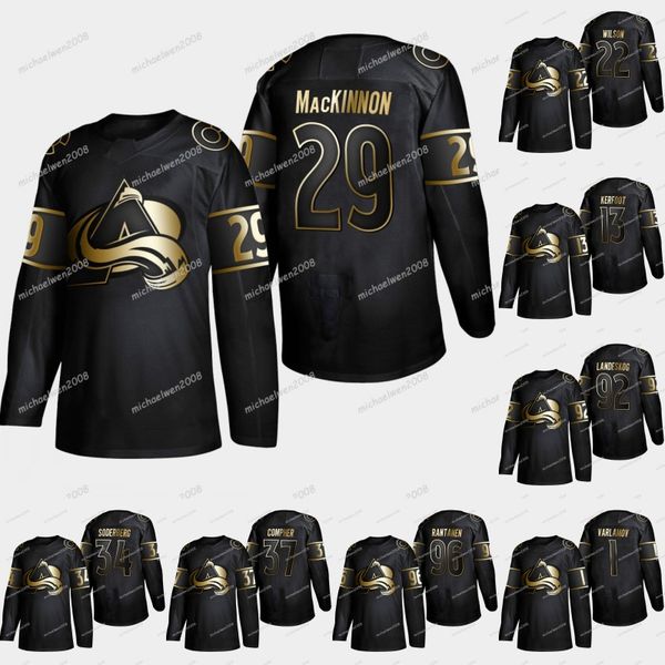 

2019 Golden Edition Colorado Avalanche Jersey Nathan MacKinnon Mikko Rantanen Gabriel Landeskog Tyson Barrie 1 Semyon Varlamov Hockey Jersey