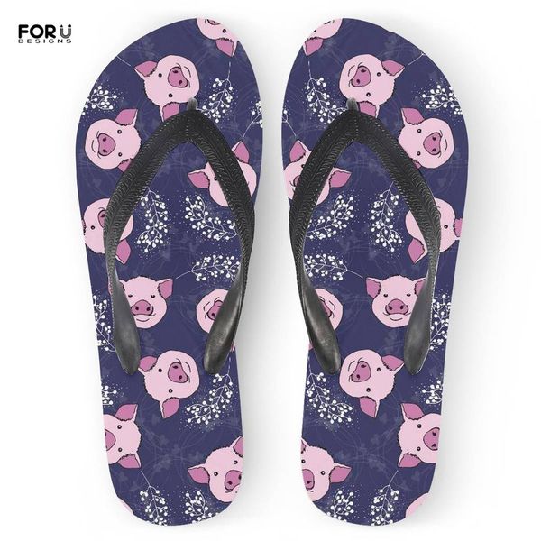 

forudesigns lovely animal pig pattern women flip flops flats casual summer ladies house slippers rubber beach sandals for 2019, Black