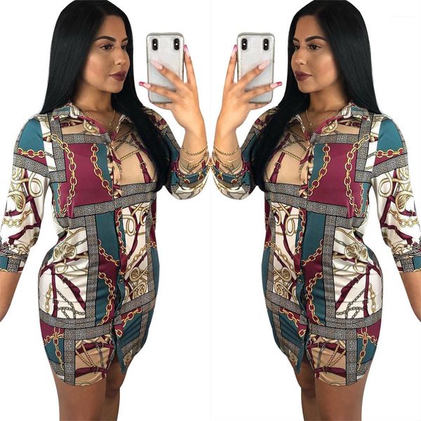 

женщины большие цепи дизайнер рубашка платье весна лето одежда мода повседневные платья однобортная одежда, Black;gray