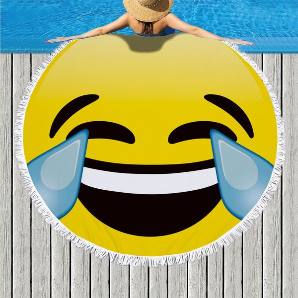 Acheter Drôle Sourire Mignon Imprimé Microfibre Ronde Plage Serviette Bain Serviettes Pour Adultes Enfants Tapis De Yoga Glands Couverture Décor à La