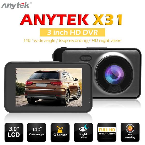 

anytek x31 full hd 1080p car dvr dashboard camera license number watermark support parking monitoring cycle video