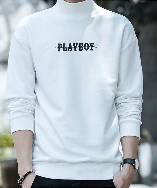

playboy men's casual high neck print sweatshirts with long sleeve spring autumn white black t shirts pullovers for males