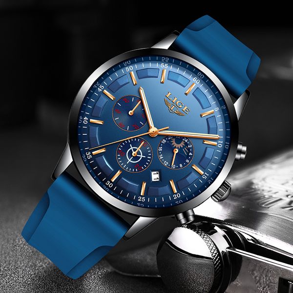 

2019 lige silicone watches mens fashion casual quartz watch sport waterproof watch relogio masculino, Slivery;brown