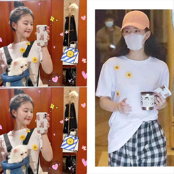 

zhao lusi white daisy short-sleeved t-shirt female 2020 loose half-sleeved ins fashion zhao lusi white daisy short-sleeved t-shirt femal