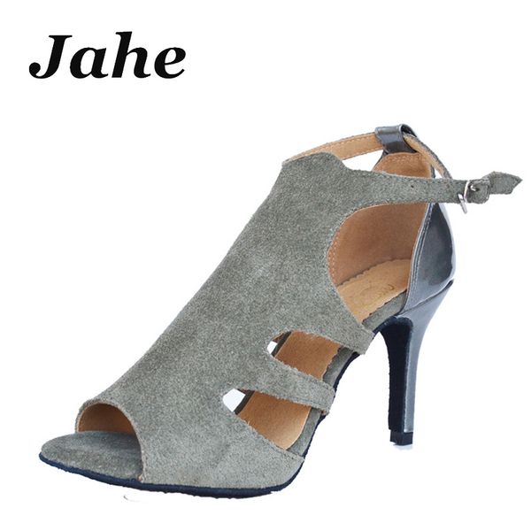 

leather women's latin dance shoes high-heeled modern ballroom dance square shoes soft bottom fish mouth sandals