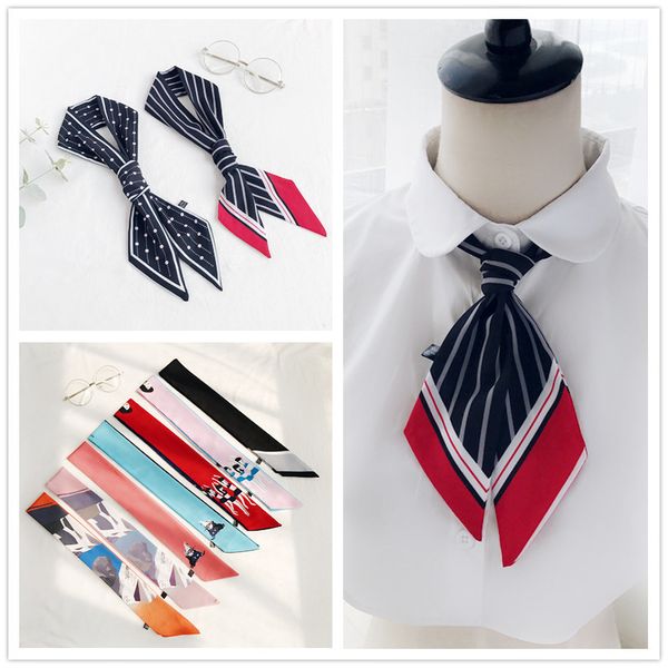 

korean style spring summer multi-kinds mini women elegant floral silk scarf chic ribbons headband vintage bow tie