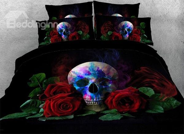 

skull with red roses printed 3d 4-piece bedding sets/duvet covers