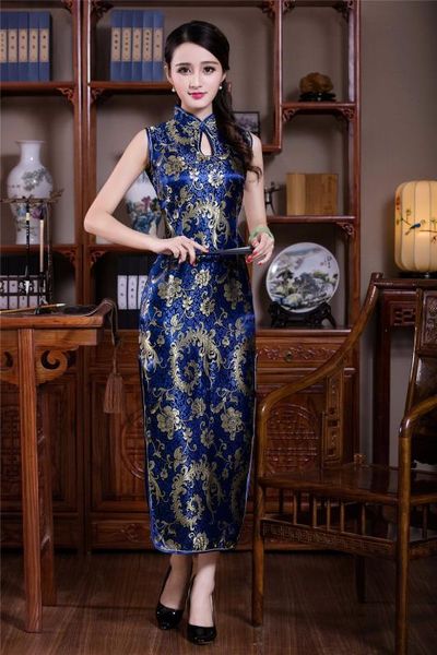 

shanghai story traditional chinese dress sleeveless evening dress cheongsam long qipao chinese style, Red